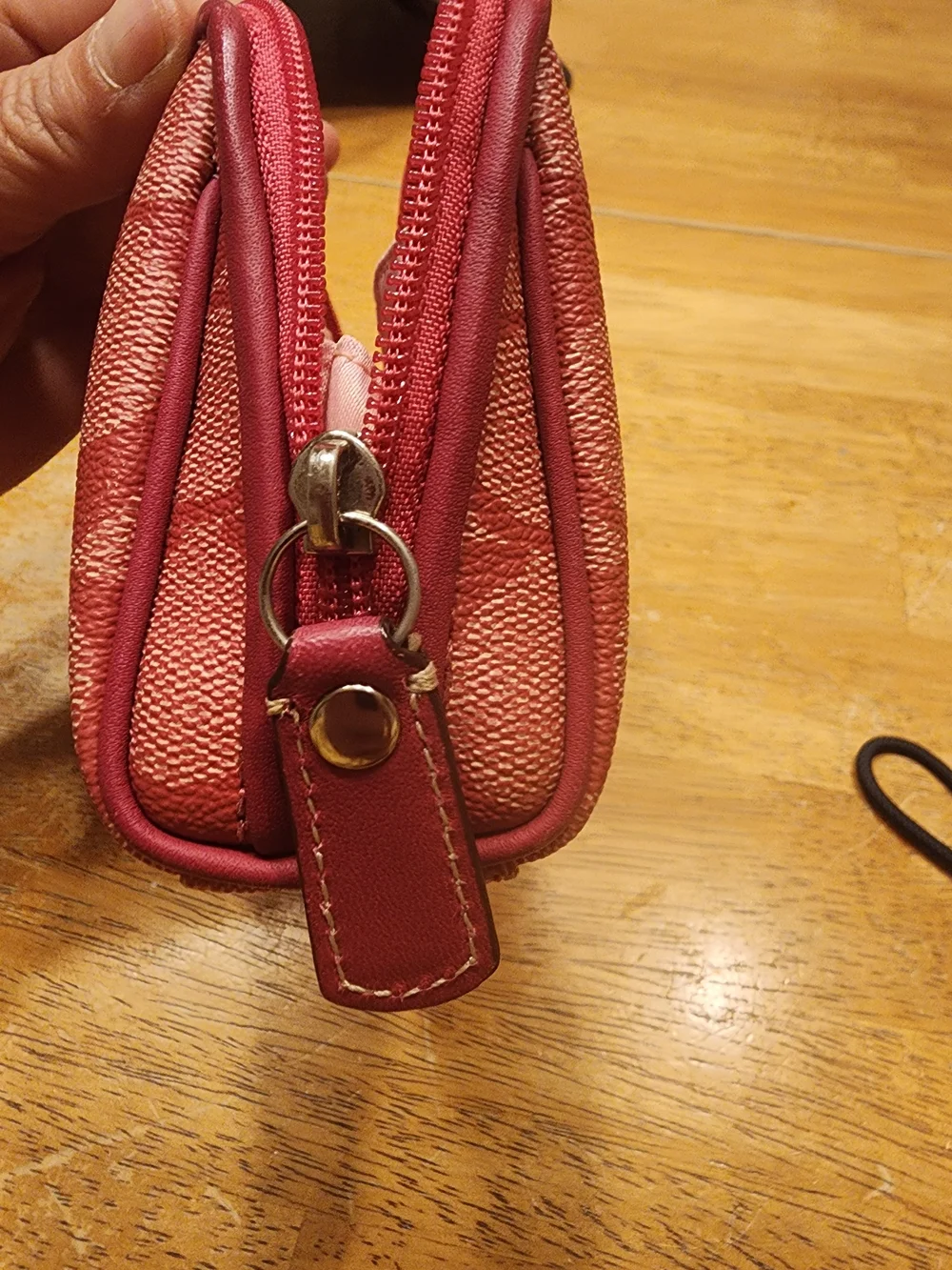 Coach Red Signature Stripe Cosmetic Pouch with Cream & Pink Center Stripe